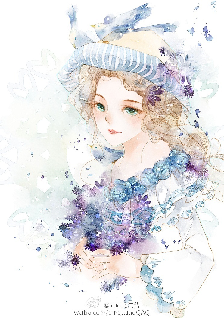 【授权搬运】#插画#手绘#少女#唯美#水彩#欧美风##梦幻#二次元# 微博
