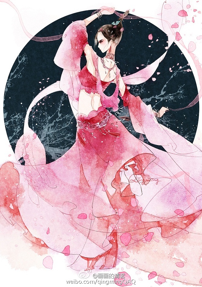 【授权搬运】#插画#手绘#少女#唯美#水彩#古风#粉色系#梦幻#二次元