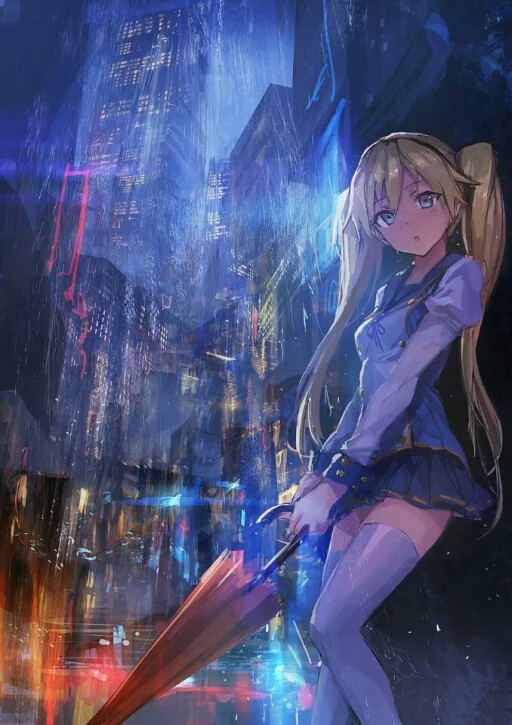 动漫 二次元 插画 壁纸 头像 少女 雨下 唯美 双马尾