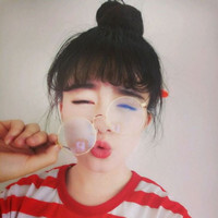 个性 唯美 长发妹子 韩妆 空气刘海 丸子头 条纹衫 复古眼镜 嘟嘟嘴