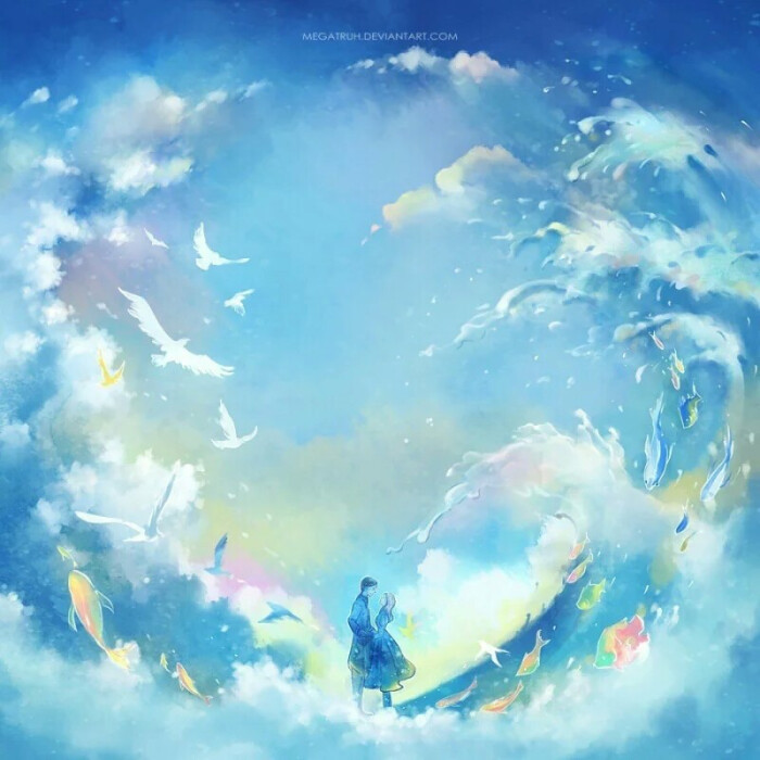 天空#唯美#手绘#少年#二次元#蓝色调