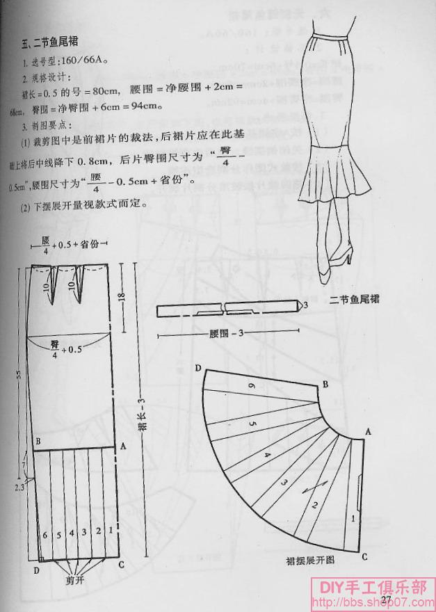 鱼尾裙怎么裁剪