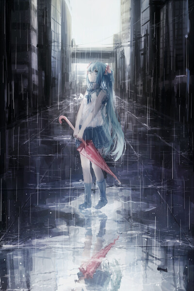 rain p站 二次元 插画 少女 头像 原创 壁纸 初音未来 vocaloid id=