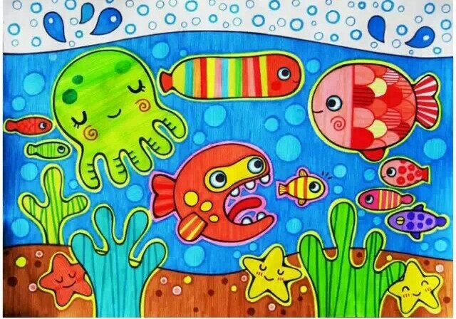 马克笔73儿童画可爱:)奇妙的海底世界