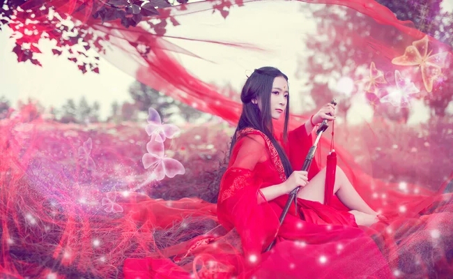 古风红衣美人,cos