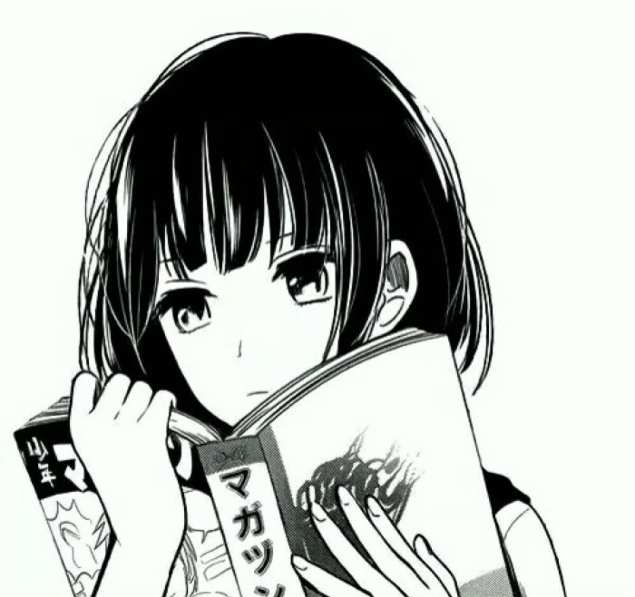 动漫头像女生黑白半身书籍