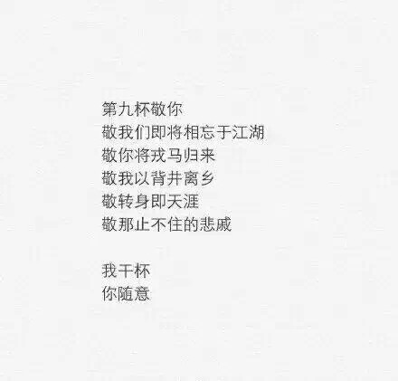 (第九杯敬你)敬你一杯酒,从此莫回头.往事飘零,爱恨随意.