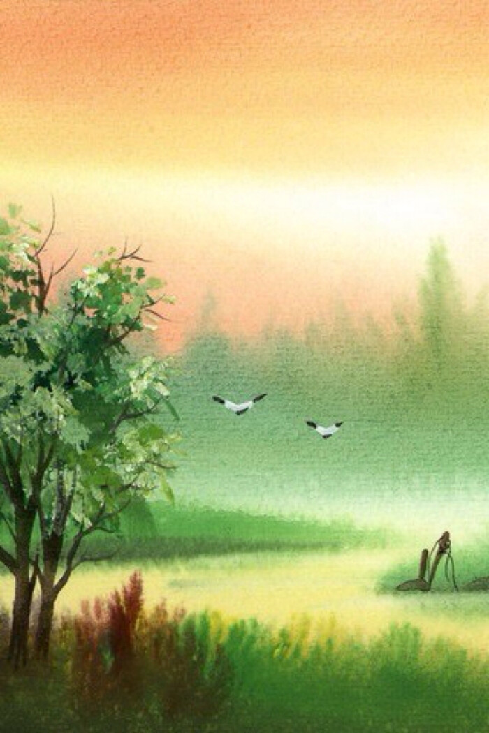 水彩 手绘 清新自然风景画 自然 山水 唯美壁纸