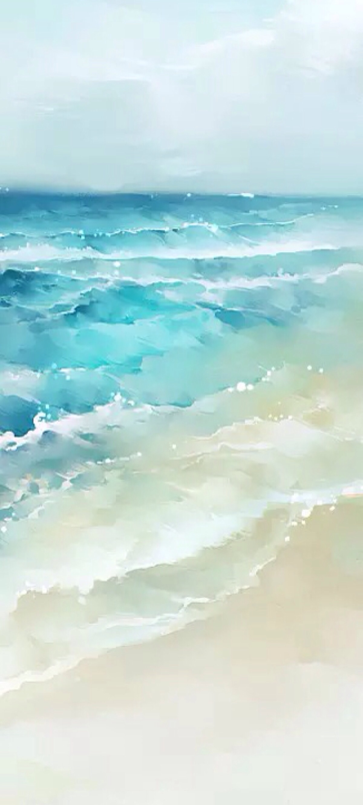 水彩 手绘 沙滩 清新自然风景画 自然 山水 唯美壁纸