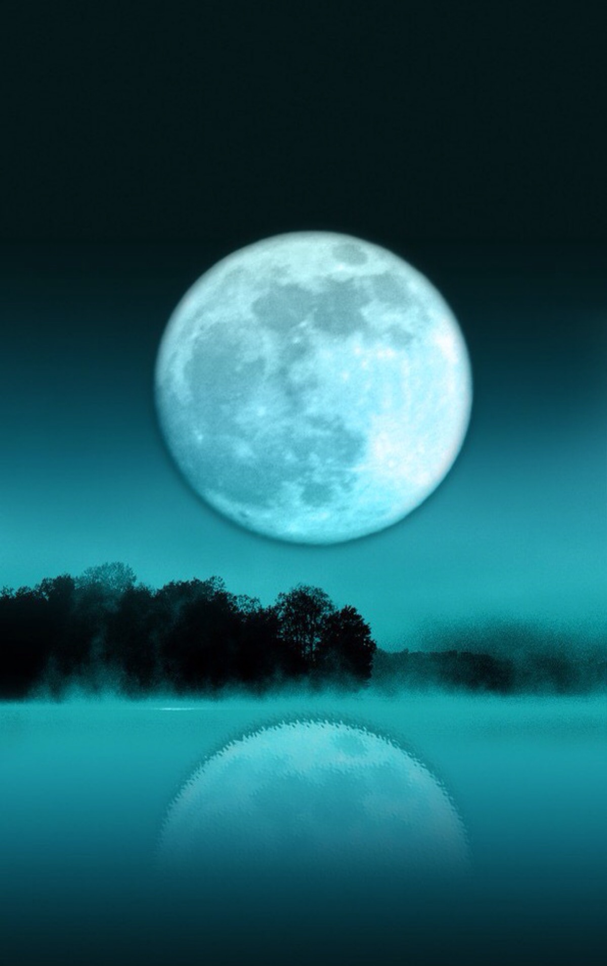 清新水彩画 手绘 自然风景 夜景 月光 明月 唯美壁纸 插画