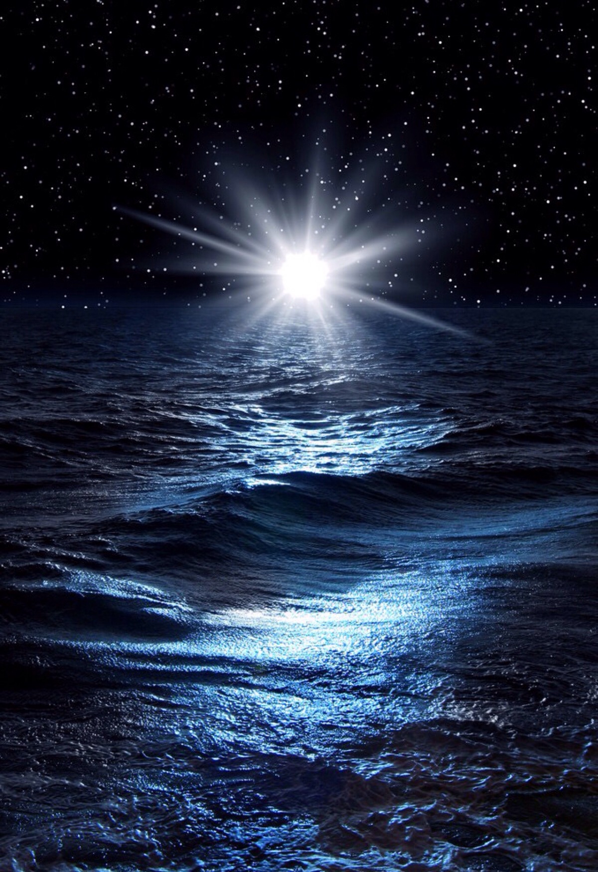 唯美星空 夜景 海面 海洋 月光 夜空 自然风景 唯美壁纸 手机壁纸