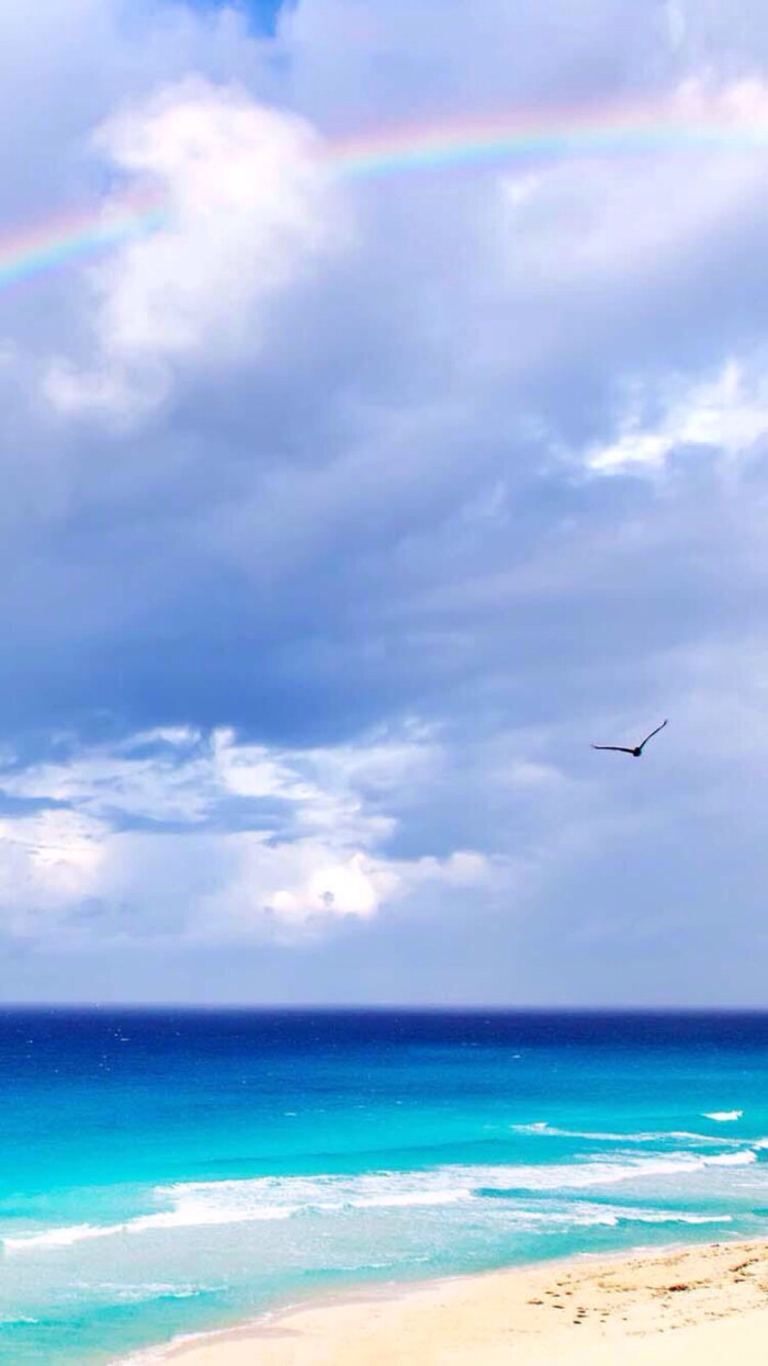 唯美风景 自然风光 沙滩 阳光 海面 彩虹 蓝天碧水 唯美壁纸 手机壁纸