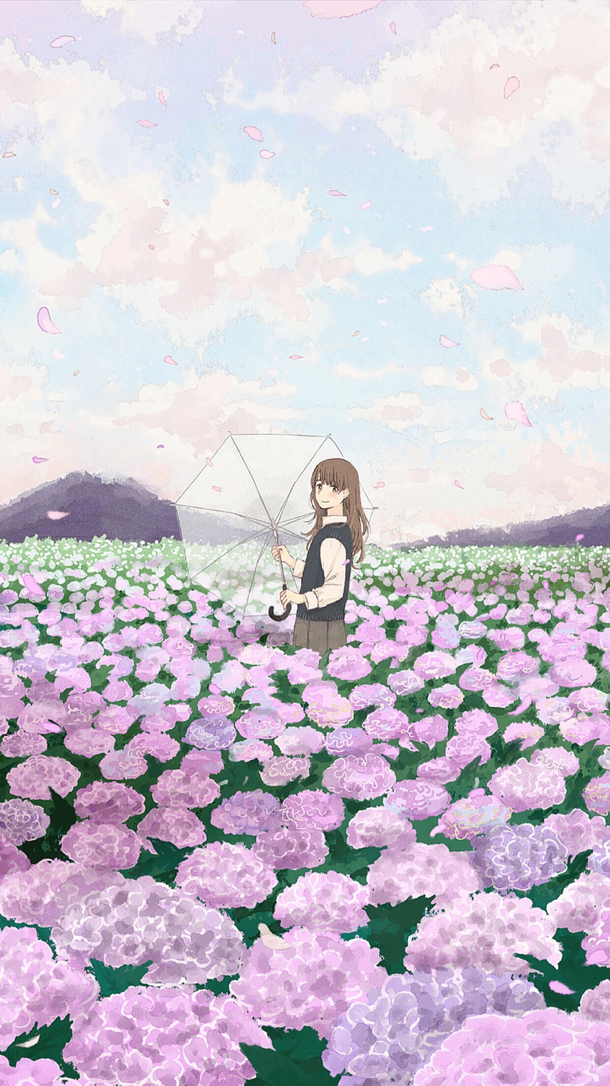 花海 二次元 妹子 雨伞 手机锁屏