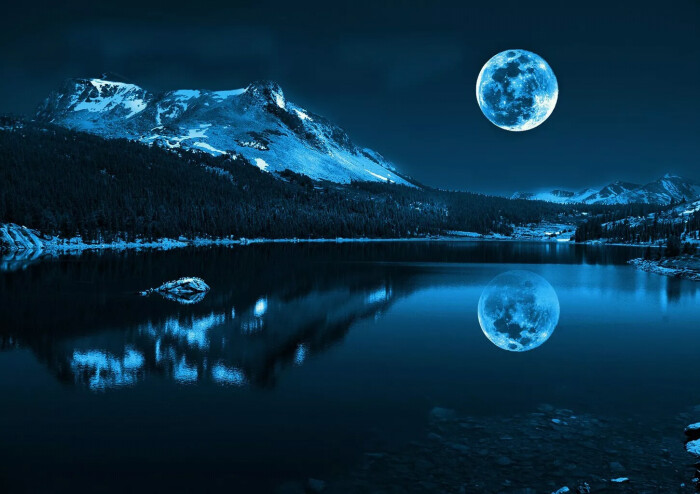美景 月夜 景观 自然 壁纸 月亮倒映湖水