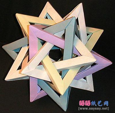 折纸教程 几何折纸 五相交四面体折纸教程图解; 折纸花球 折纸花球