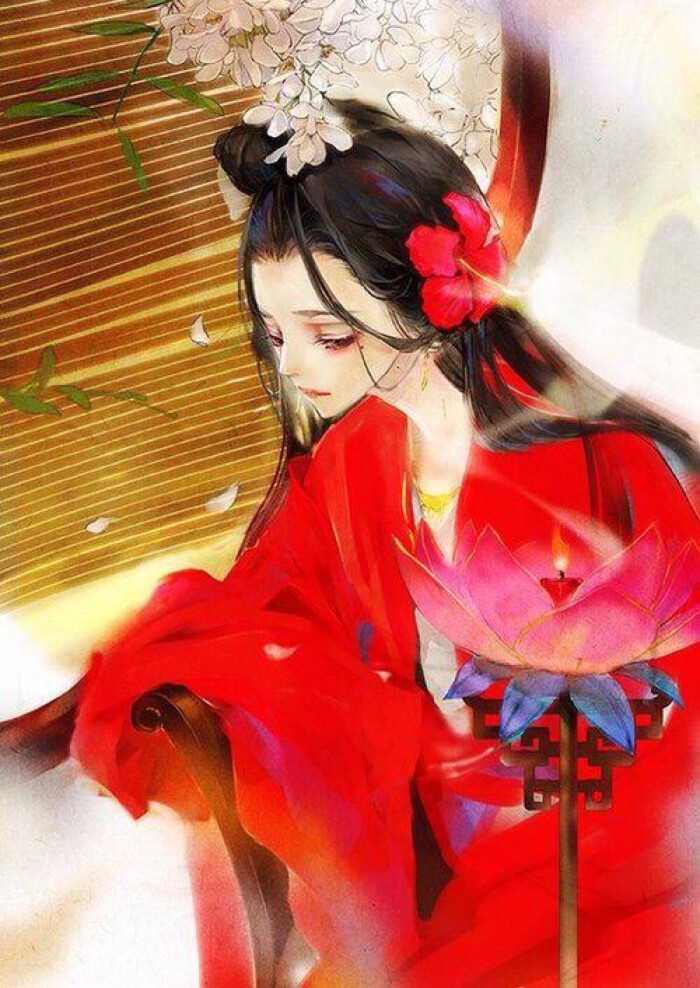 古风 美人 泪痣 红衣 红花 意境