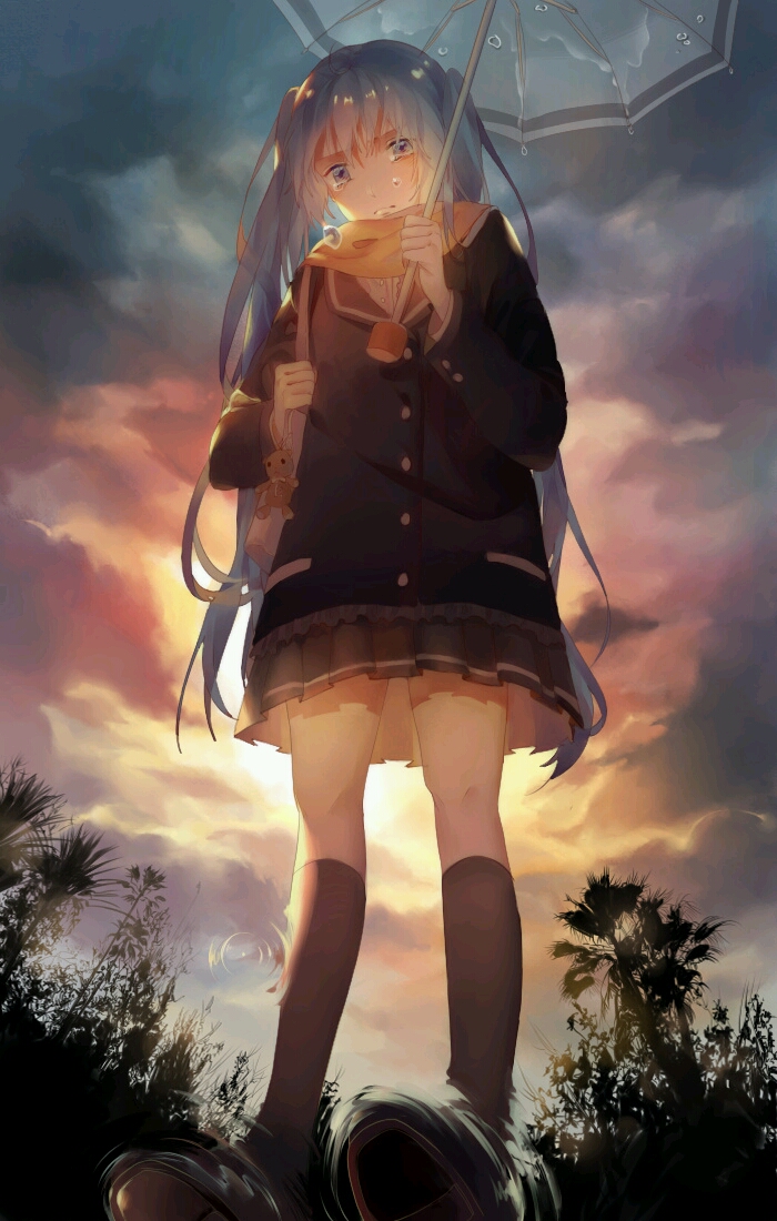 初音未来动漫壁纸 插画 二次元 唯美 雨天 意境