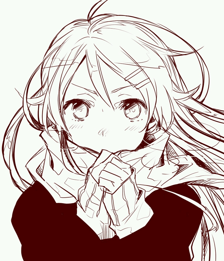 黑白线稿动漫女头 二次元 插画