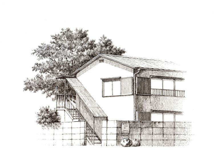 钢笔素描.日式房屋