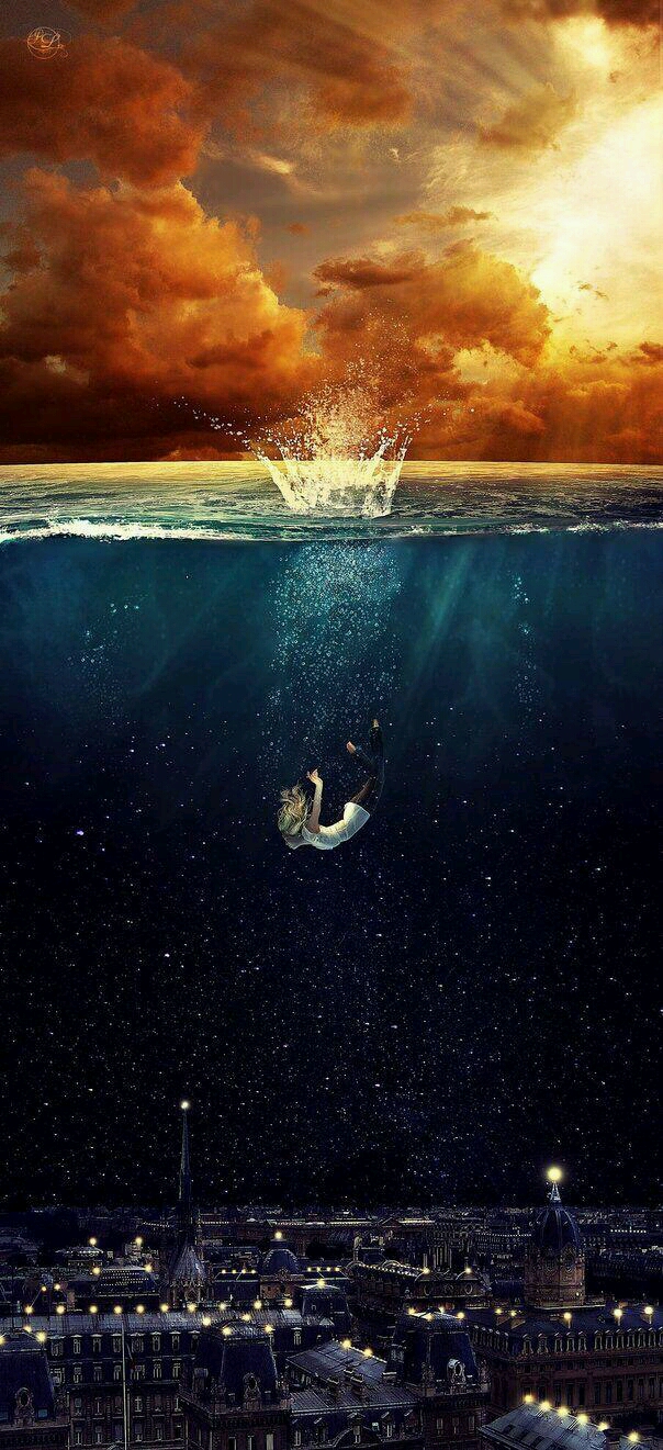 坠入深海的少女#意境#伤感#诗意#水彩#手机锁屏壁纸长图