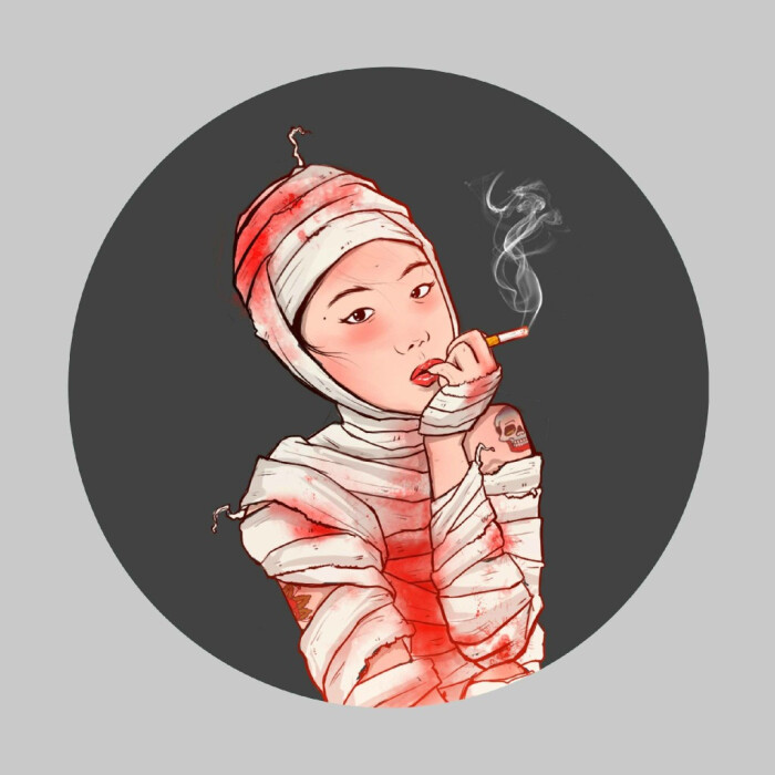 心水抽烟女孩 绘画-插画-手绘-头像-卡通-动漫-无节操 侵删