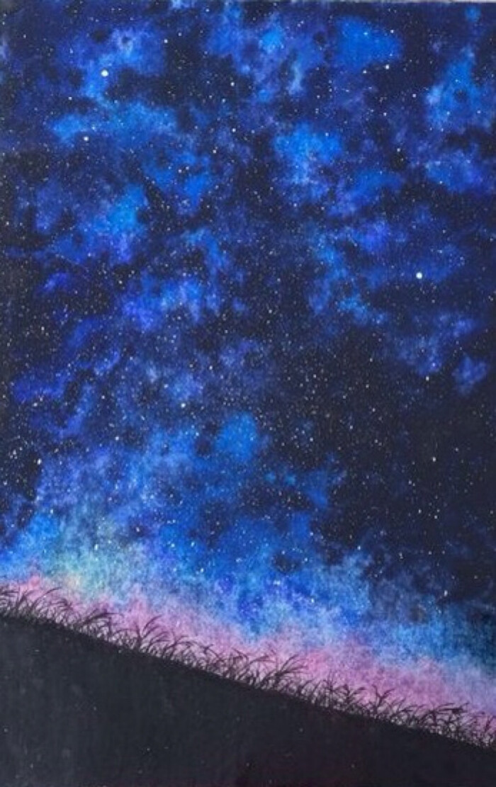 清新水彩画 手绘 星空 夜空 自然风景 清新淡雅 唯美插画