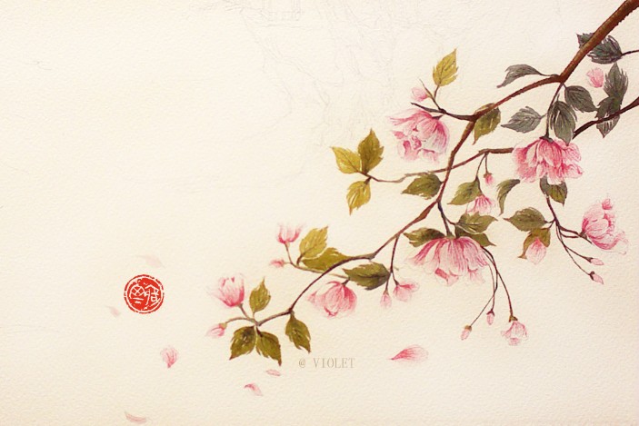 手绘水彩古风插画