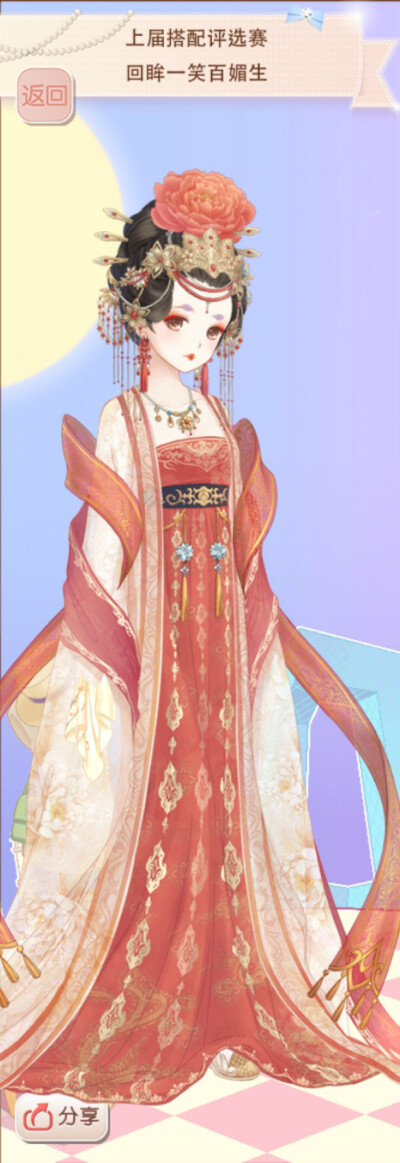暖暖环游世界 回眸一笑百媚生 服装设计 古装 汉服 唐朝 杨玉环 插画