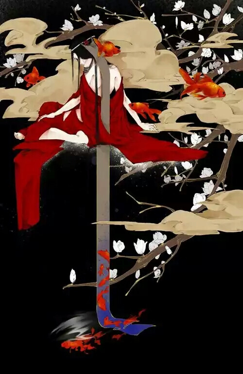 二次元#古风#少女#红衣#背影#美