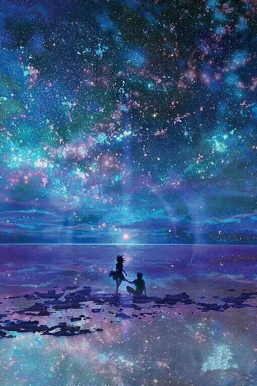 p站 少女 少年 pixiv 梦幻 蓝色系 插画 唯美 动漫 星空 场景 壁纸 二