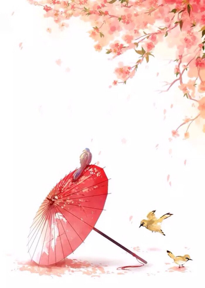 清新水彩画 手绘 雨伞 古风 意境 清新淡雅 唯美插画