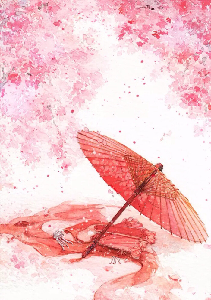 清新水彩画 手绘 雨伞 古风 意境 清新淡雅 唯美