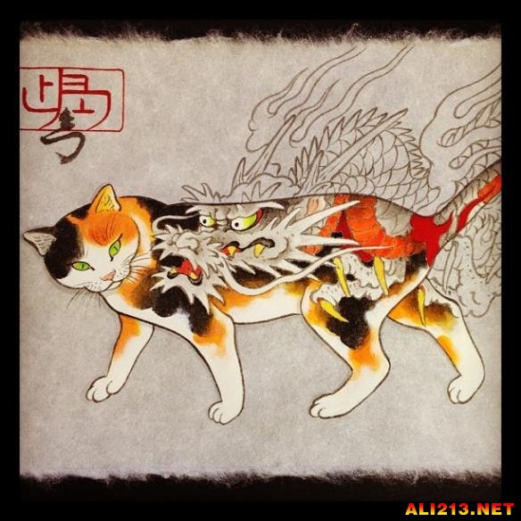 浮世绘 猫 猫咪 喵喵 喵星人 手绘 和风 日本 东瀛 刺青 纹身 武士