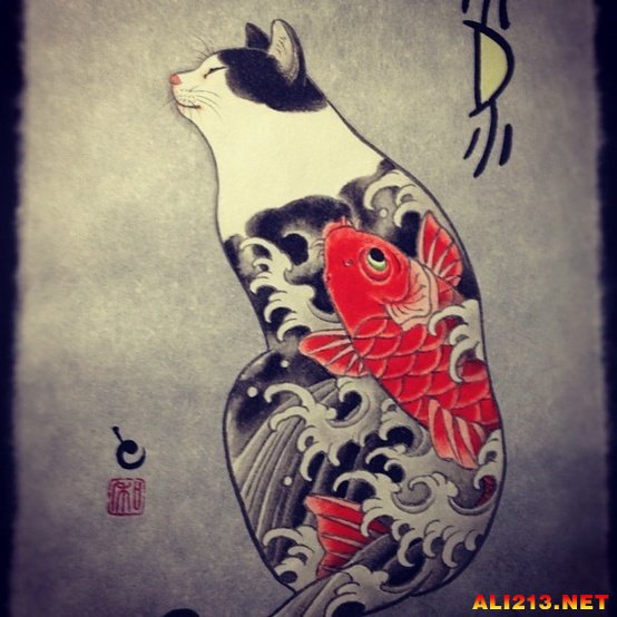 浮世绘 猫 猫咪 喵喵 喵星人 手绘 和风 日本 东瀛 刺青 纹身 武士