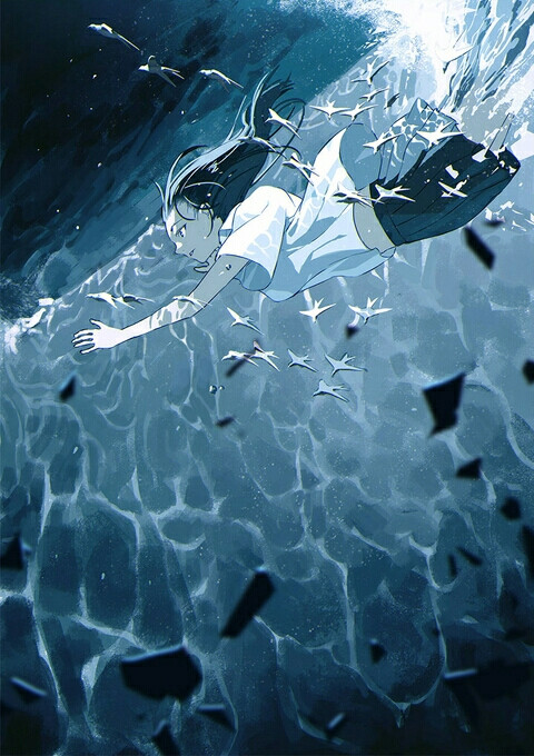 少女 pixiv 梦幻 蓝色系 插画 唯美 动漫 二次元 深海少女 id