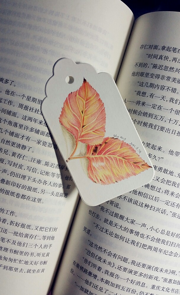 彩铅手绘书签,秋天的叶子,《秋之绘》临摹,一叶落知天下秋.