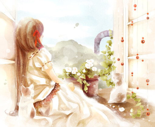 少女 唯美 水彩画