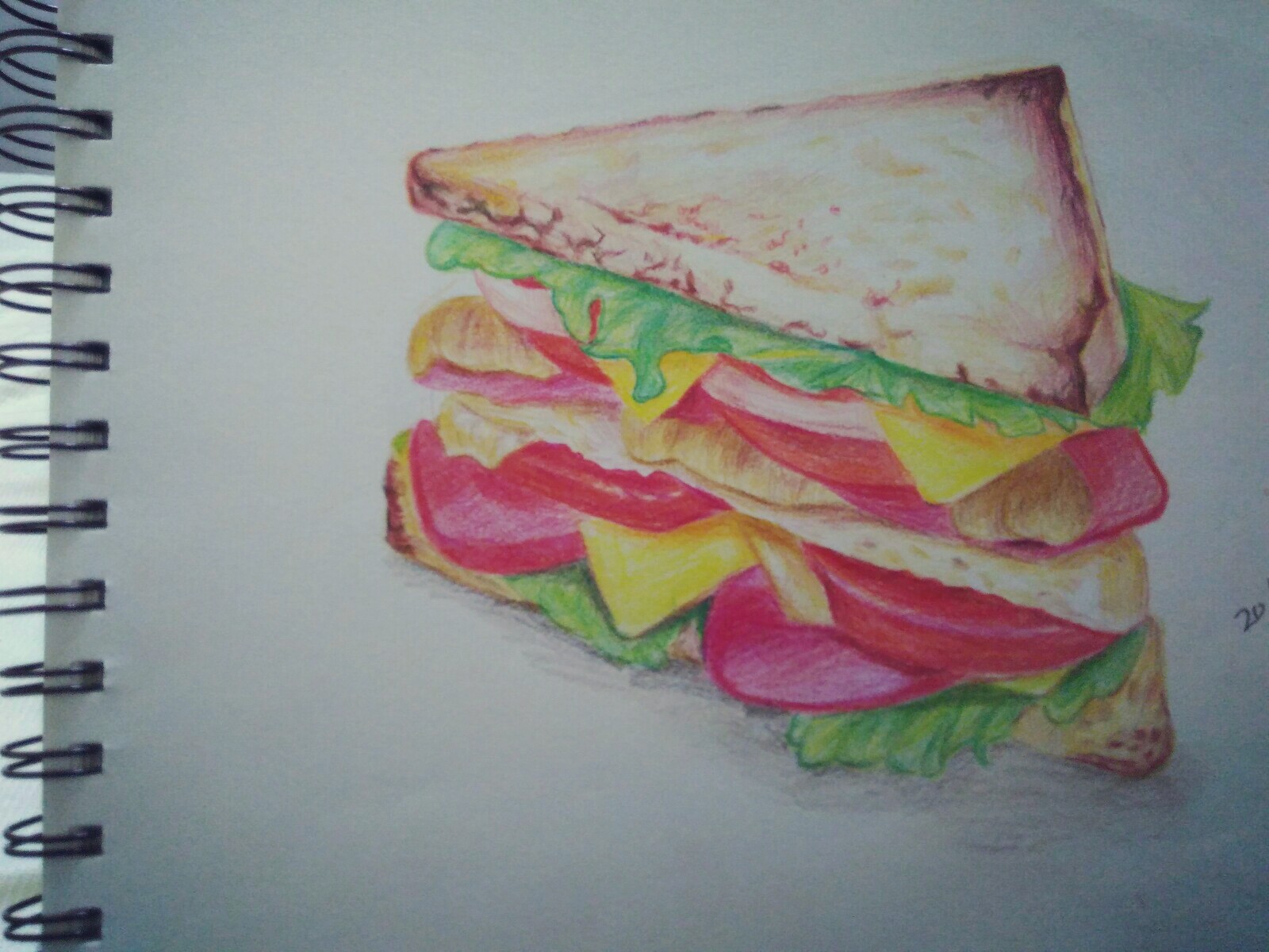 彩铅三明治 手绘 铅笔 彩铅 彩色 可爱 插画 艺术 美食 甜点 面包