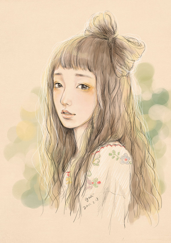 森系少女 水粉画