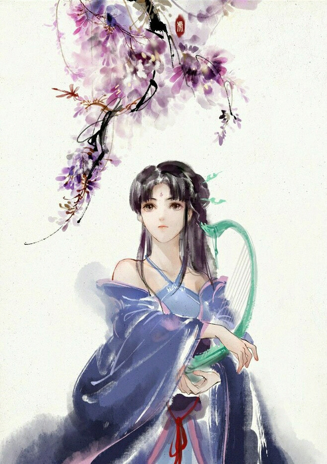 古风 插画手绘 古装 古韵 古典美女 不老,情难绝.