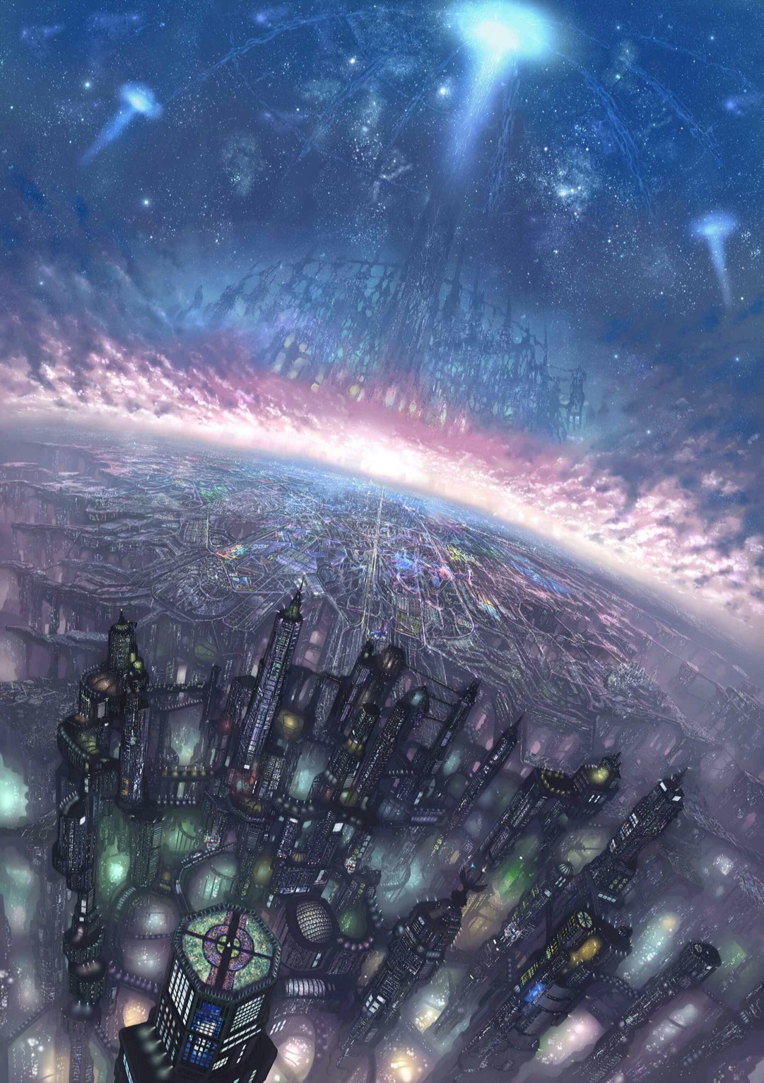 于碧空星海下守望 二次元插画:炫 动漫插画/场景 唯美|梦幻