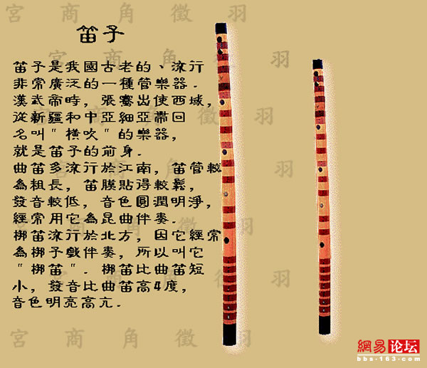中国传统音乐中常用的横吹木管乐器之一,中国竹笛,一般分为南方的曲笛