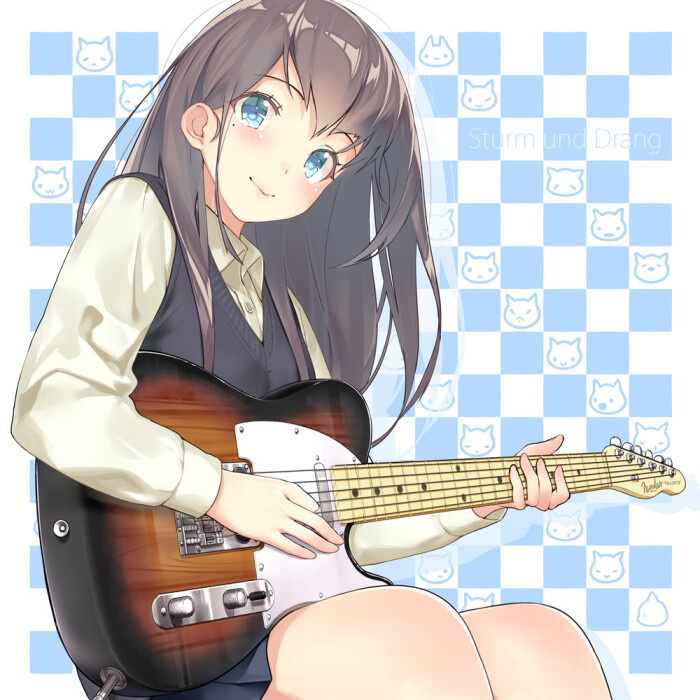 动漫 二次元 插画 壁纸 头像 少女 校园 吉他