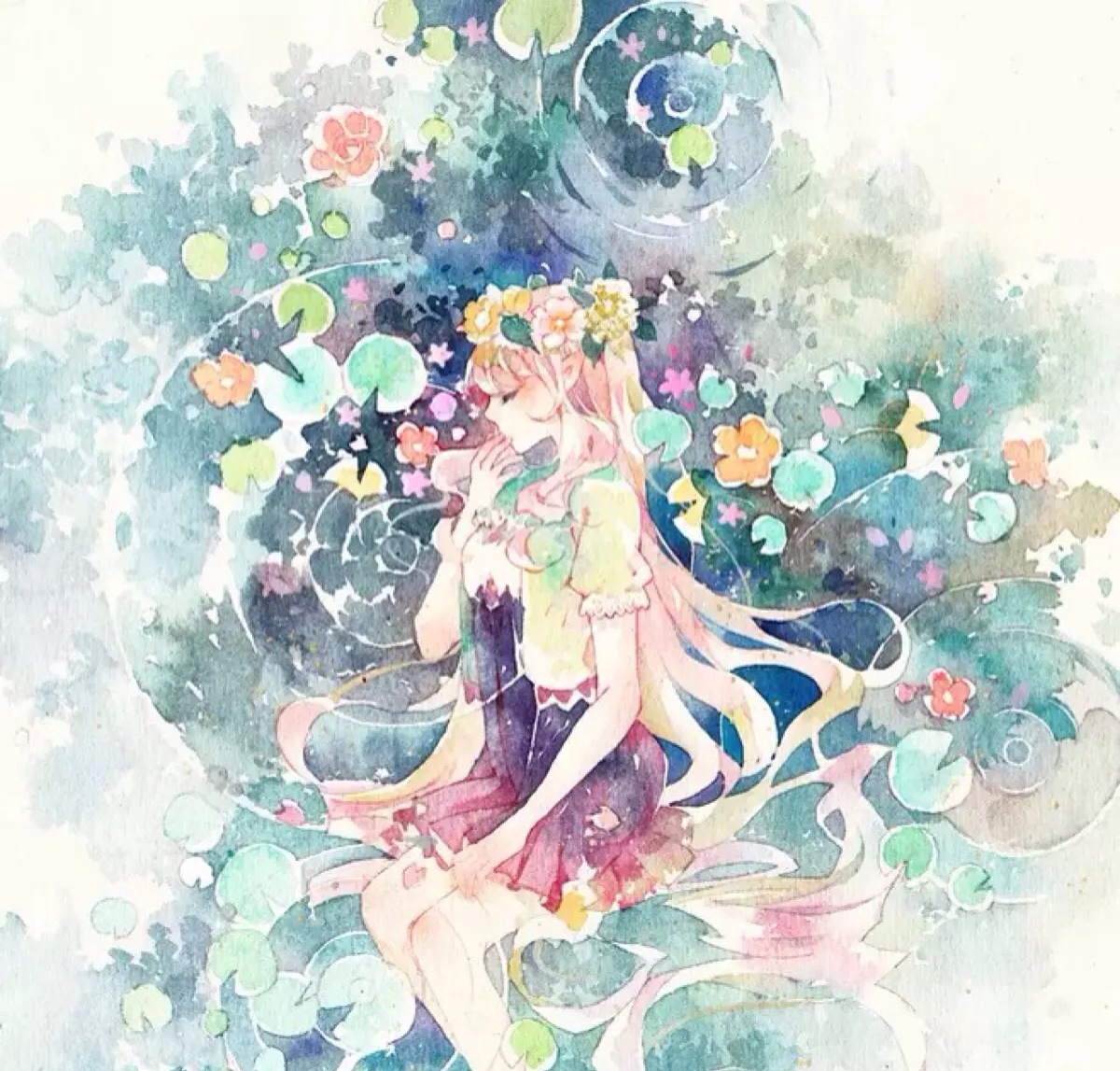 唯美 水彩 少女 小清新 温馨 治愈 花萌 二次元 高清