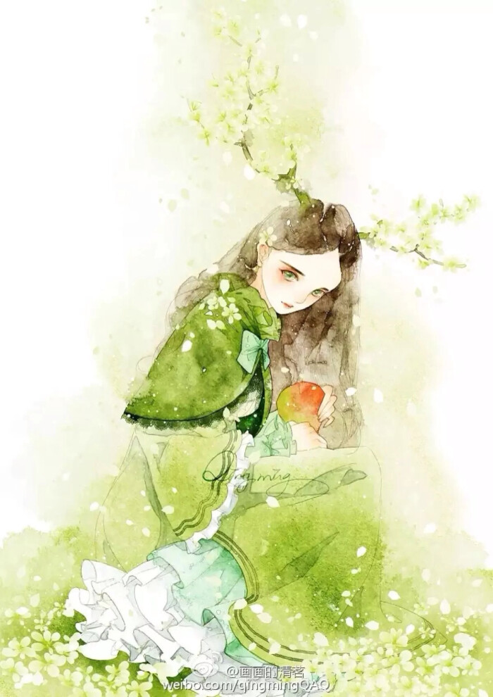古风 唯美 水彩 少女 小清新 花 二次元 高清