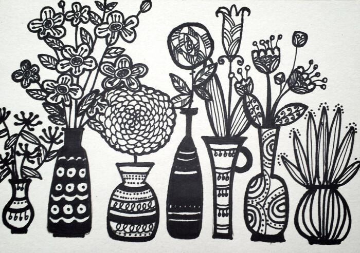 线条黑白画-花瓶 150901