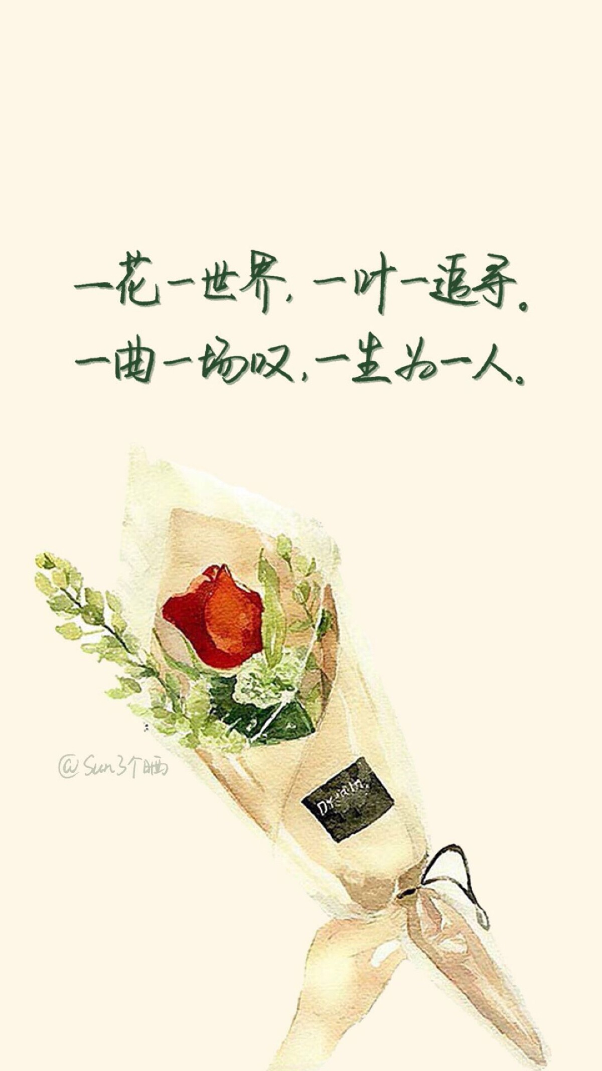 手绘 心语 「一花一世界 一叶一追寻 一曲一场叹 一生为一人」