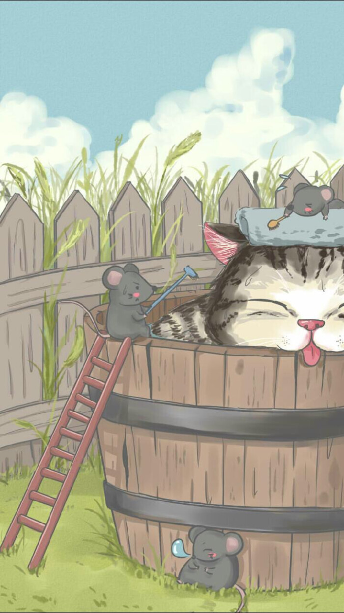 猫和老鼠的故事插画 可爱 手机壁纸 锁屏壁…-