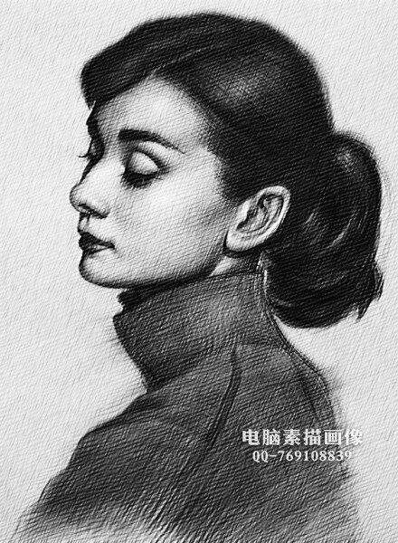 奥黛丽·赫本素描头像2/人物肖像素描/ps转手绘