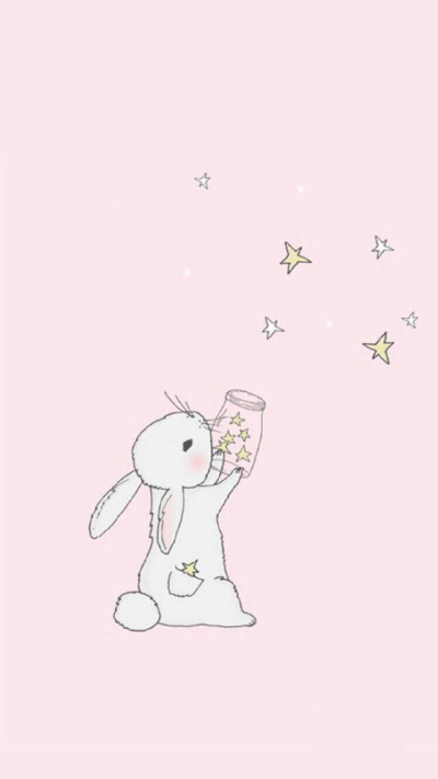 粉色 壁纸,兔子 星星 简单 可爱